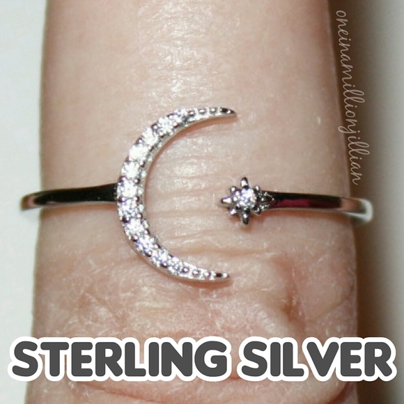 Sterling Silver Crescent Moon & Star Ring - Picture 4 of 7